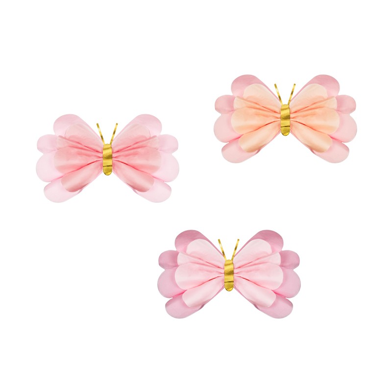 Crepepapir Sommerfugle - 3 stk (50 x 40 cm) | Sommerfugl Centerpieces - Temashop
