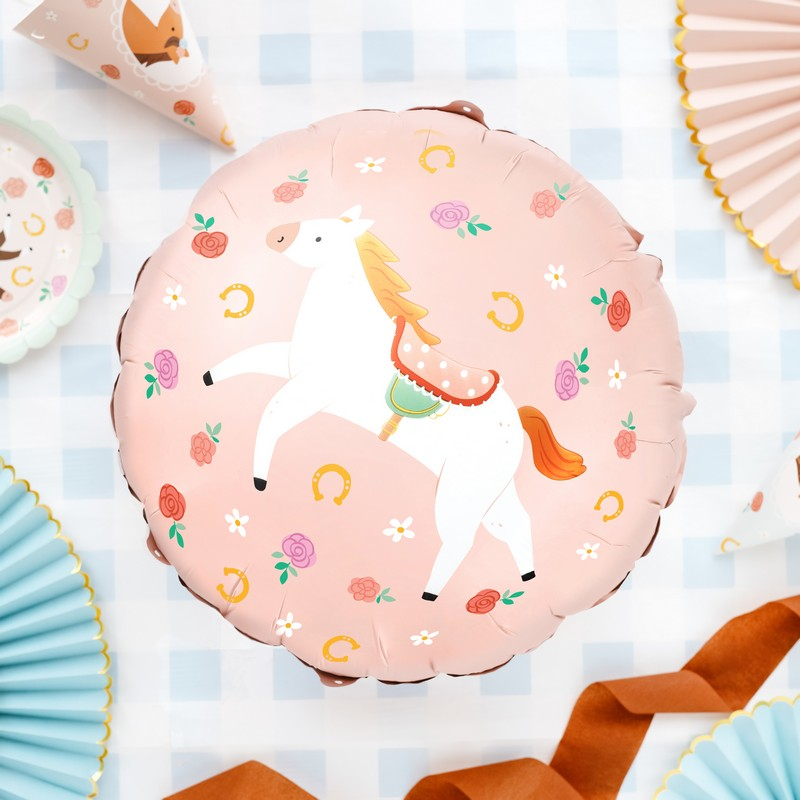 Hest Rund Folieballon Lyserød