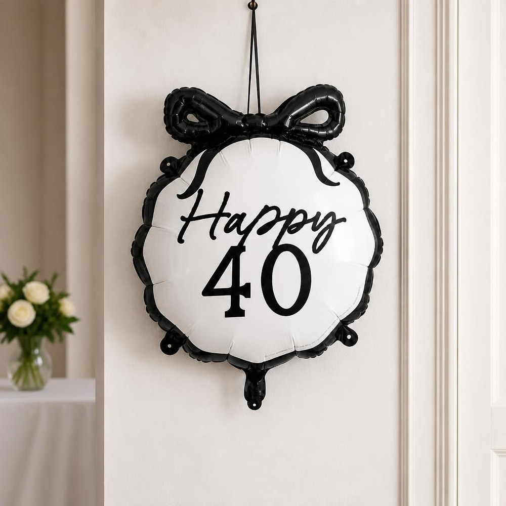 Happy 40 Folieballon Sort/Hvid