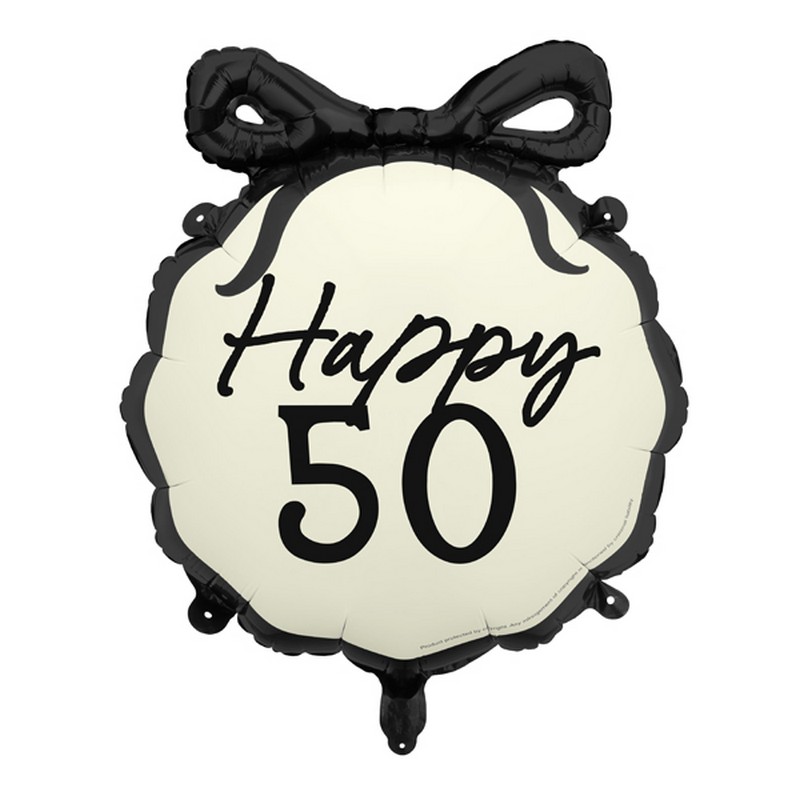 Happy 50 Folieballon Sort/Hvid