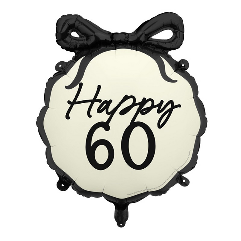 Happy 60 Folieballon Sort/Hvid