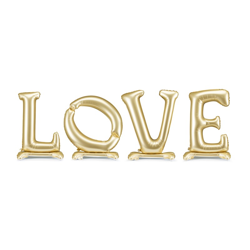 LOVE Stående Folieballoner Guld - 4 stk (300 x 97 cm) | Valentinsdag Folieballoner - Temashop