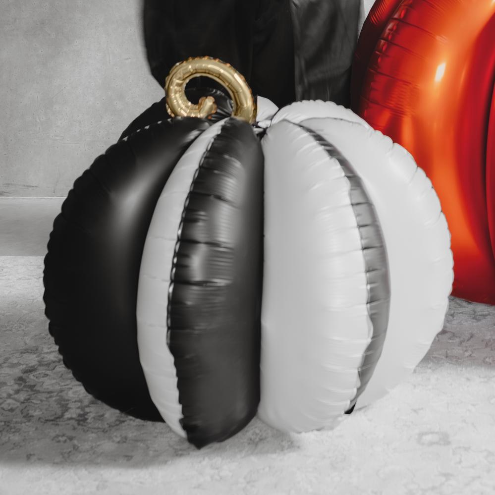Stående Græskar Folieballon Sort/Creme