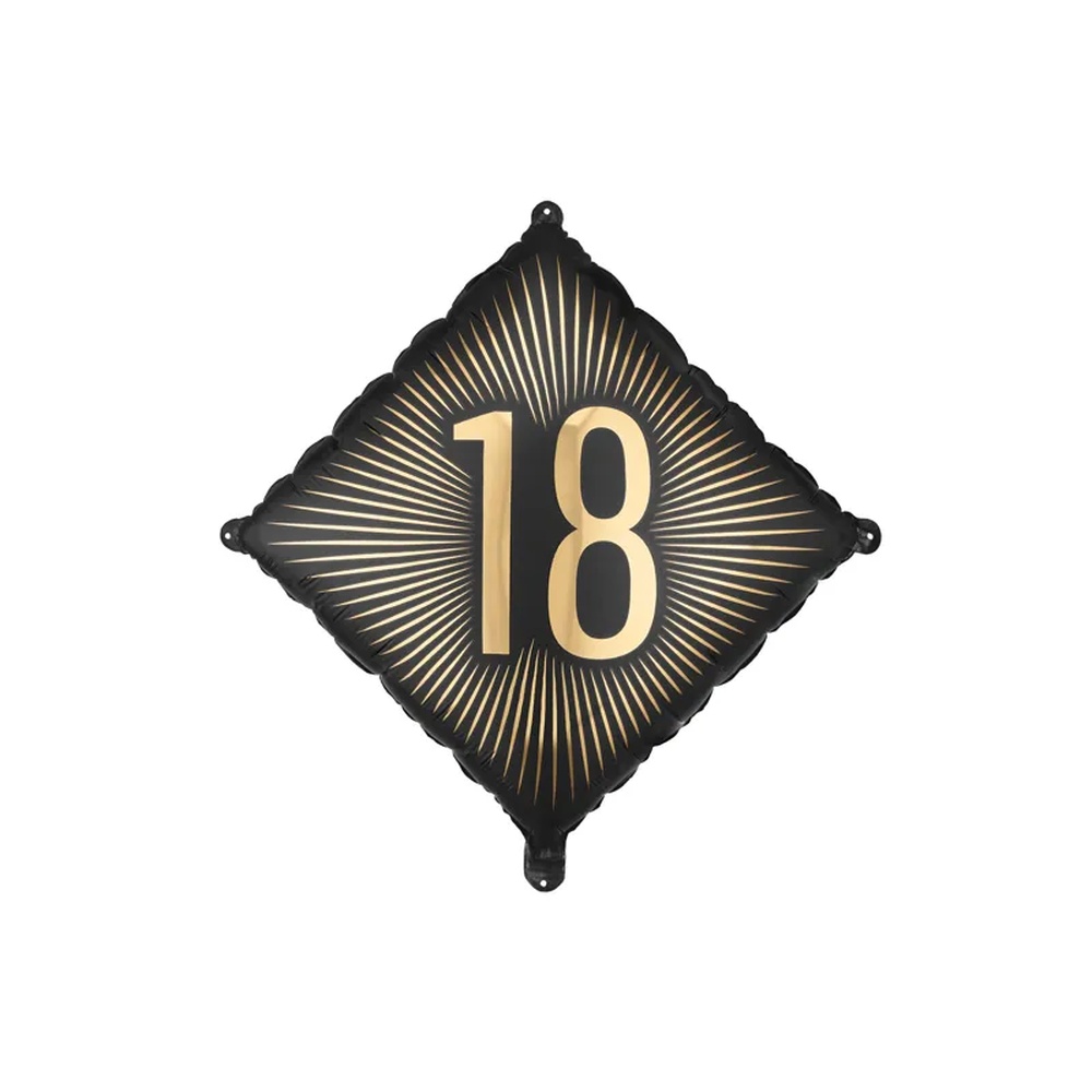 18 Års Kvadrat Folieballon Sort/Guld