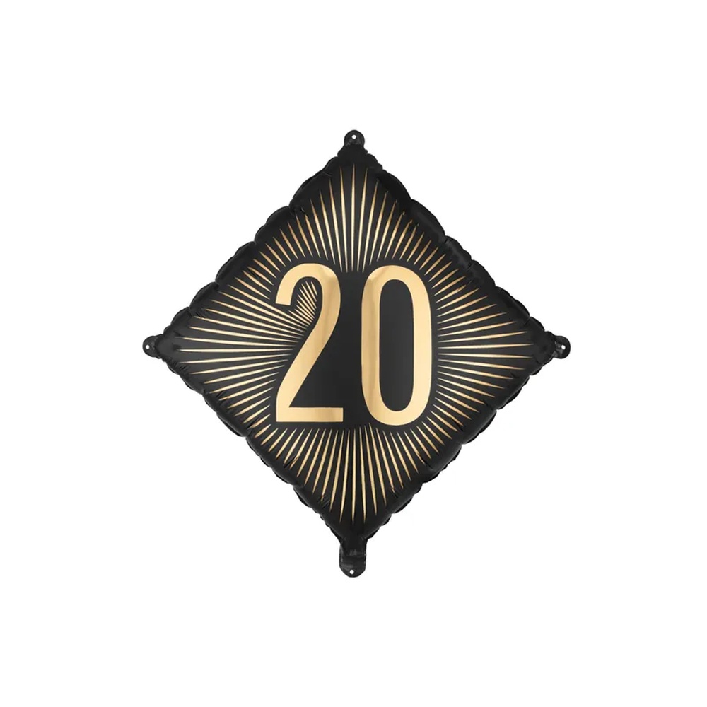 20 Års Kvadrat Folieballon Sort/Guld