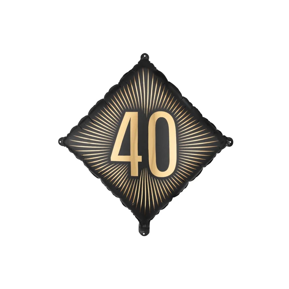 40 Års Kvadrat Folieballon Sort/Guld