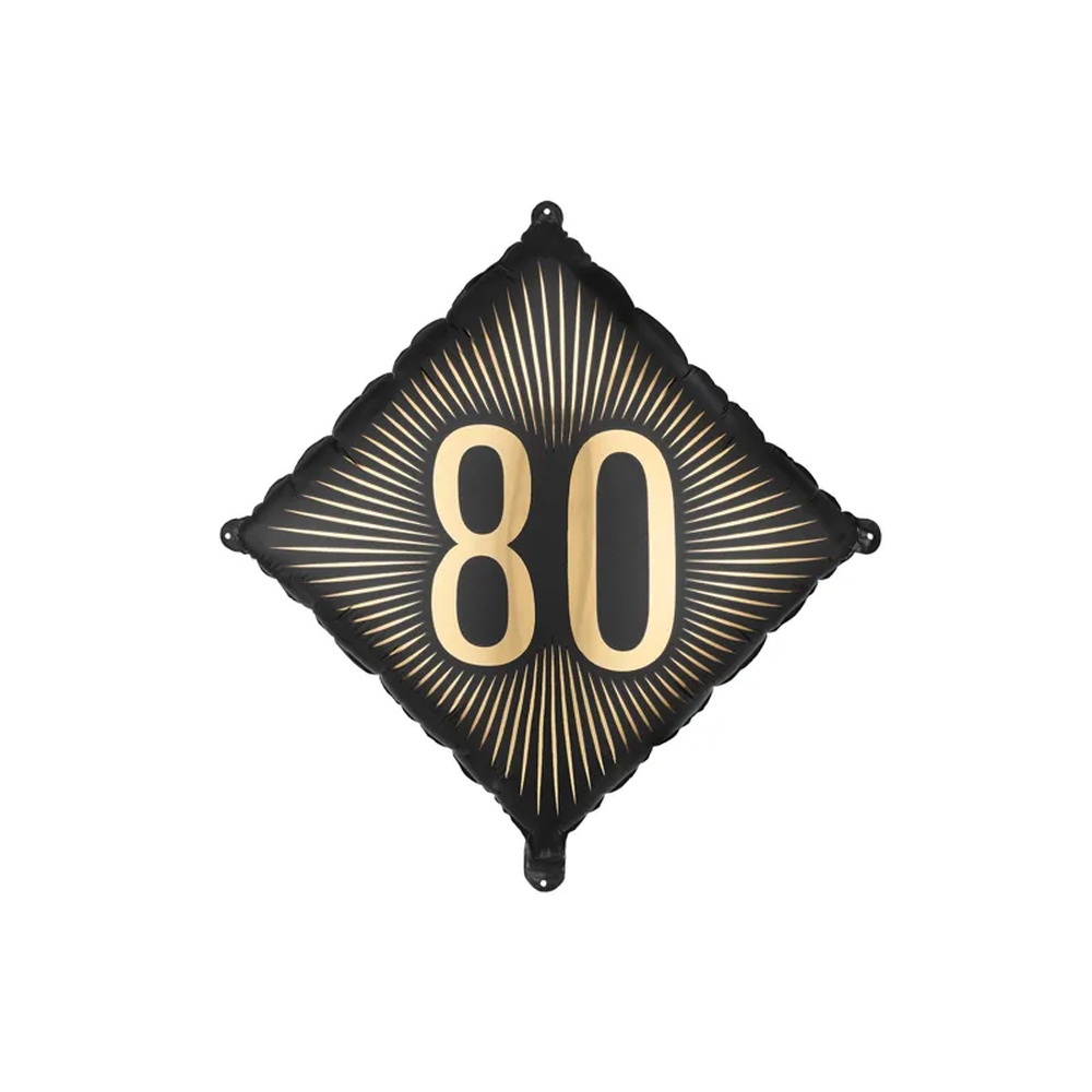 80 Års Kvadrat Folieballon Sort/Guld