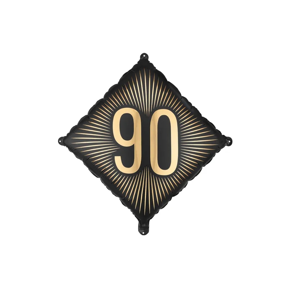90 Års Kvadrat Folieballon Sort/Guld