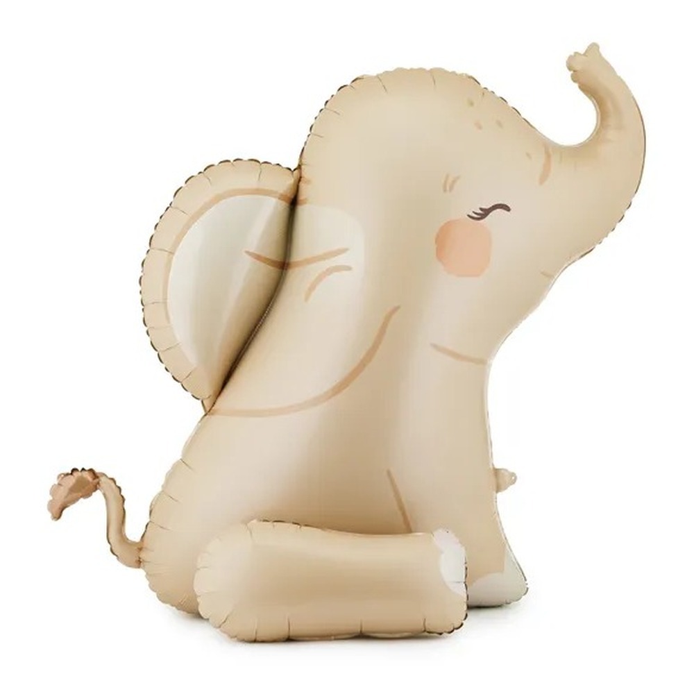 Siddende Elefant Folieballon Beige - 1 sæt (84 x 90 cm) | Elefant Folieballoner - Temashop