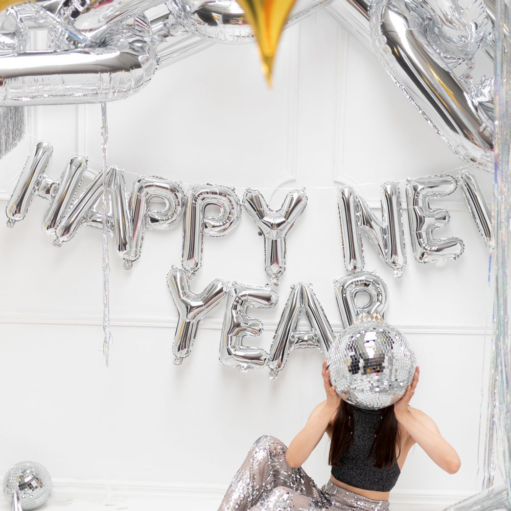 Happy New Year Folieballoner Sølv