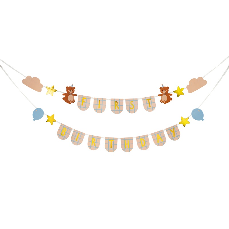 First Birthday Bamse Guirlande - 1 stk (255 x 13 cm) | 1 år Guirlander - Temashop