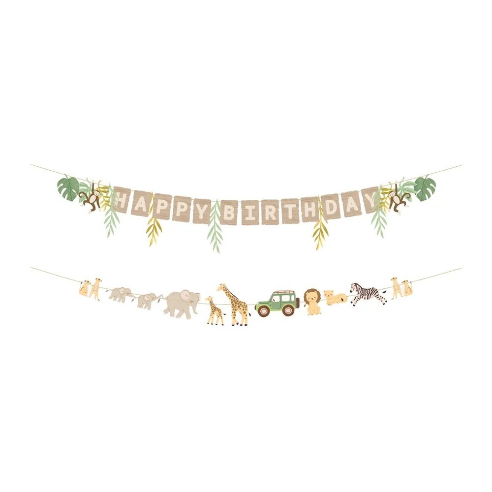 Happy Birthday Safari Papirbanner - 1 sæt (180 cm & 180 cm) | Safari Bannere - Temashop
