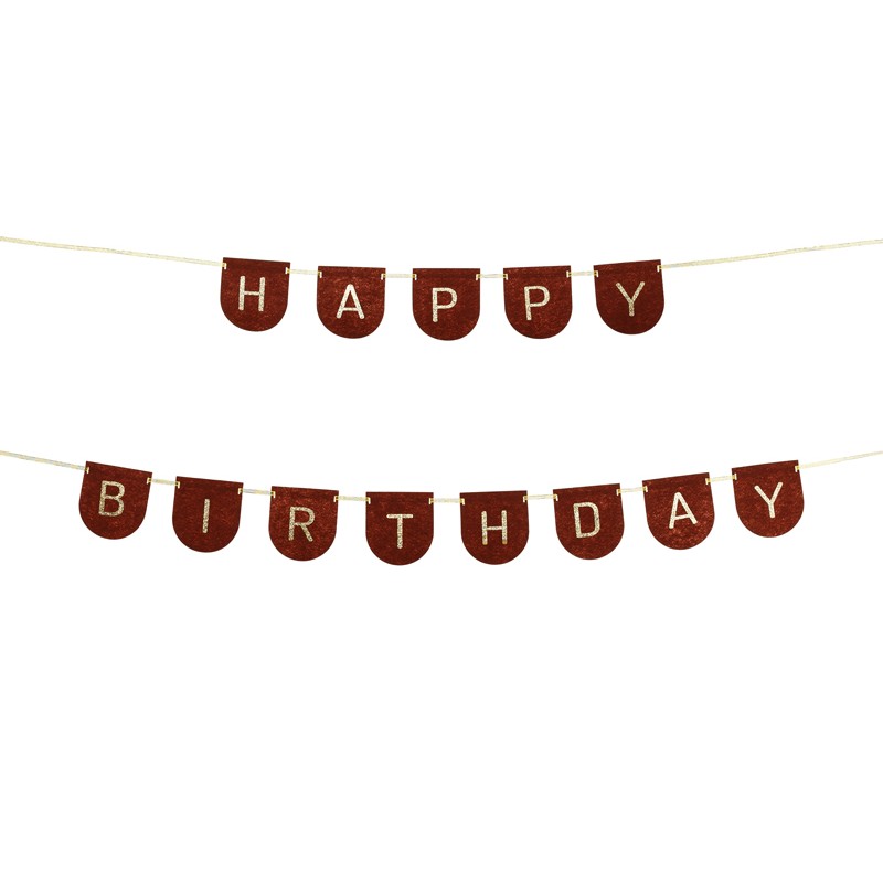 Filt Happy Birthday Guirlande Brun