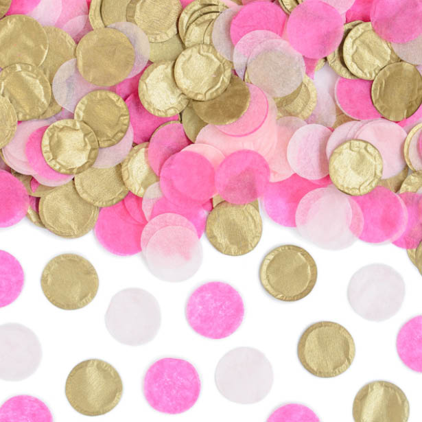 Rund Papirskonfetti Pink/Guld - 1 pose (1,5 cm) | Pink tema Konfetti - Temashop