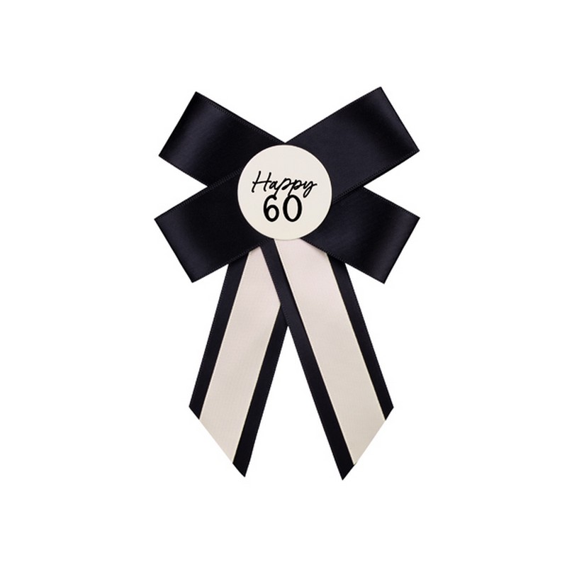 60th Birthday Medaljerosette Sort/Hvid (11 x 17 cm) | 60 år Badges / Brocher - Smykker - Temashop