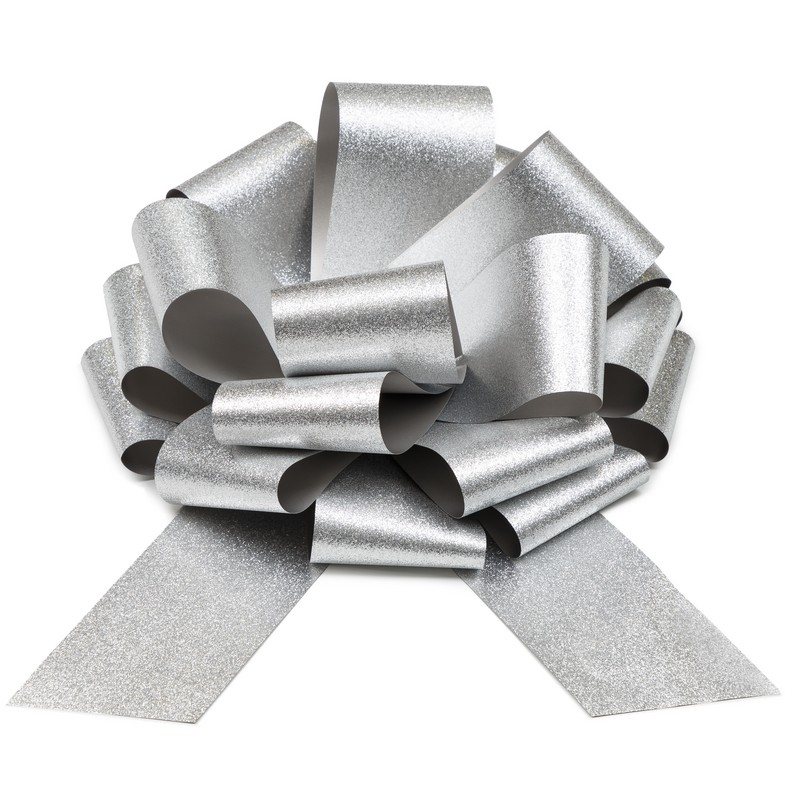 Glimmer Sløjfe Sølv - 1 stk (30 cm) | Sølv tema DIY tilbehør - Temashop
