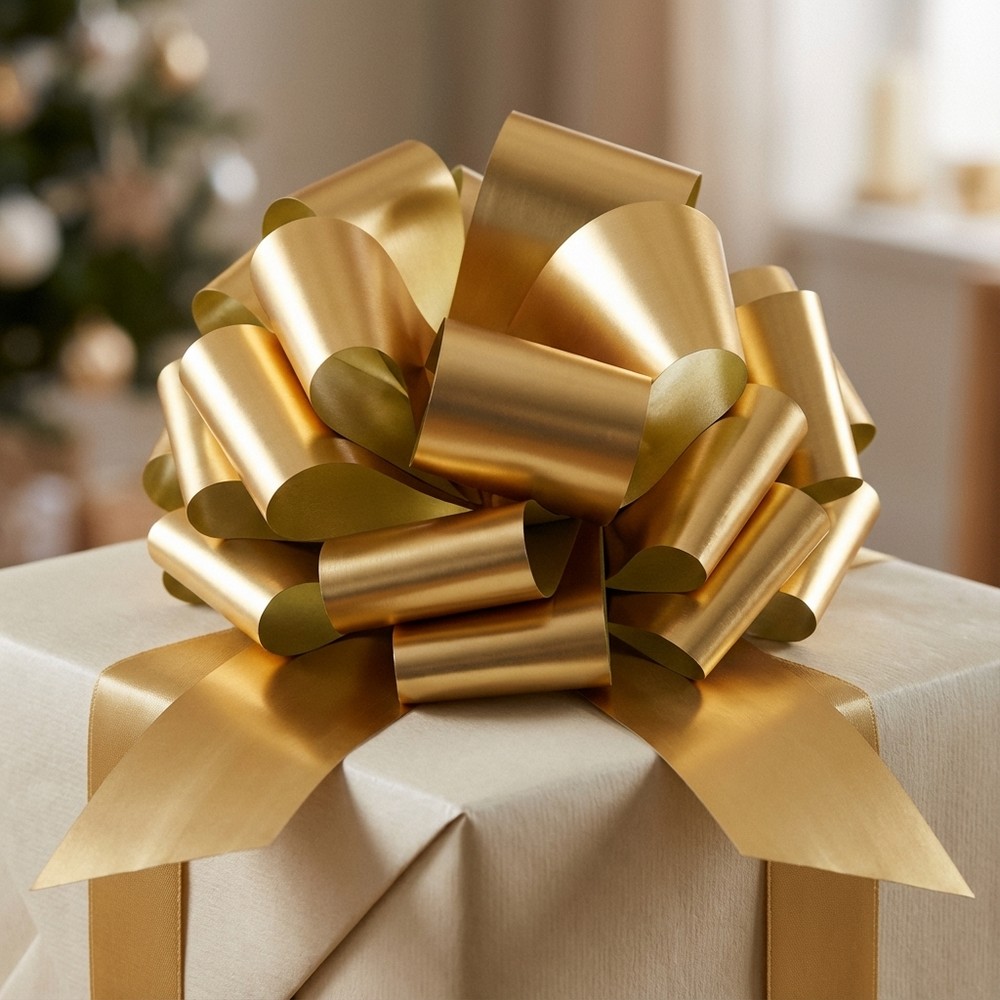 Glimmer Sløjfe Guld - 1 stk (40 cm) | Guld tema DIY tilbehør - Temashop