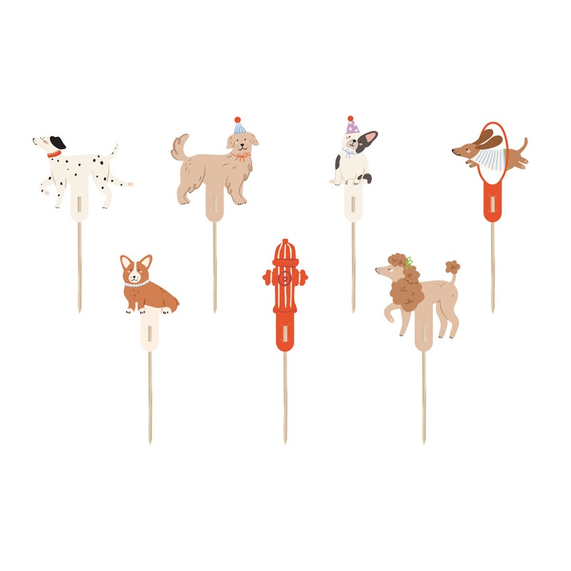 Hunde Kagetoppere - 7 stk (7 - 9,5 cm) | Hund Kagepinde - Temashop