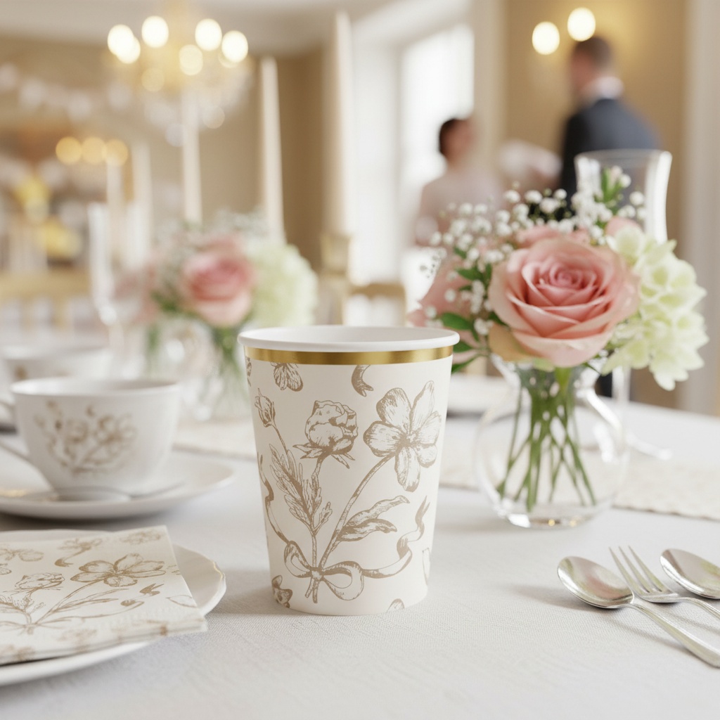 Blomster Papkrus Beige/Guld - 6 stk (220 ml) | Blomst Krus - Temashop