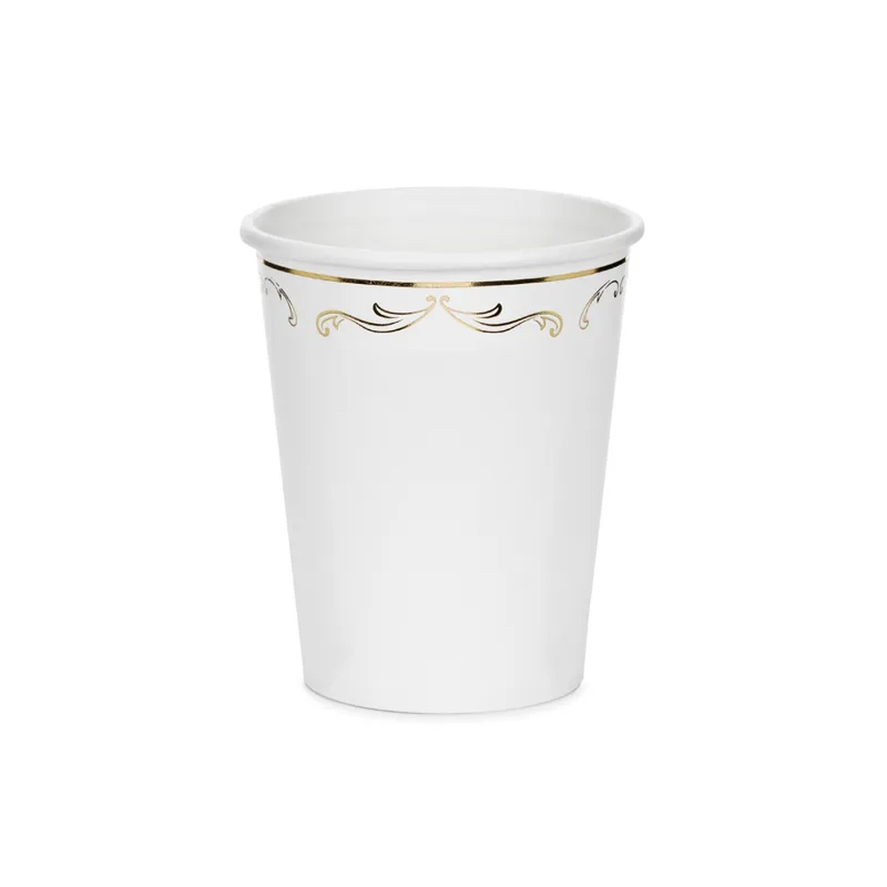 Guld Ornament Papkrus - 6 stk (220 ml) | Guld tema Krus - Temashop