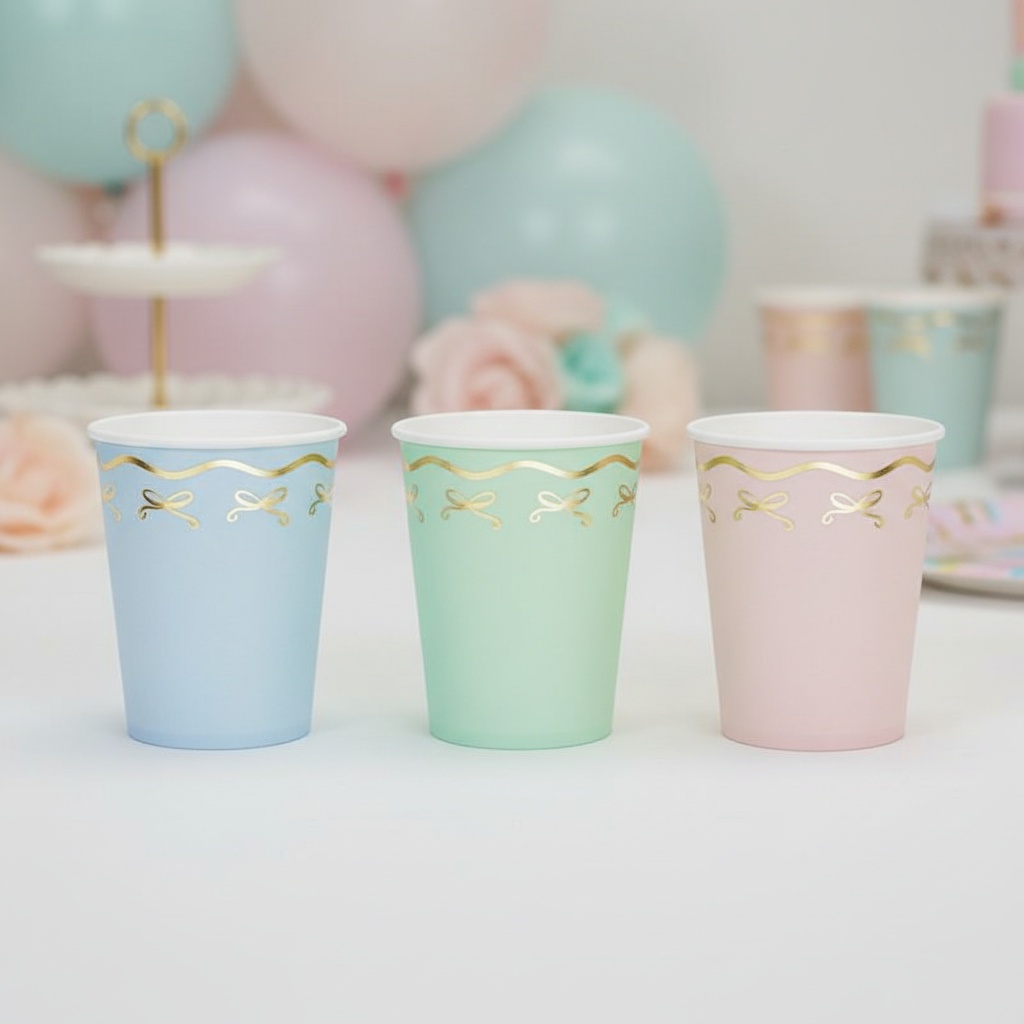 Guldsløjfe Papkrus Pastel - 6 stk (220 ml) | Enhjørning Krus - Temashop