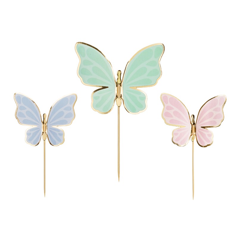 Sommerfugl Kagetoppere - 9 stk (9 x 6,5 cm) | Sommerfugl Kagepinde - Temashop