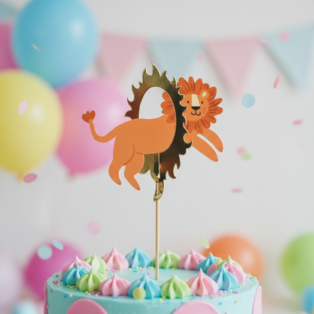 Cirkus Løve Kagetopper - 1 stk (16 x 16 cm) | Løve Kagefigur / kagetopper - Temashop