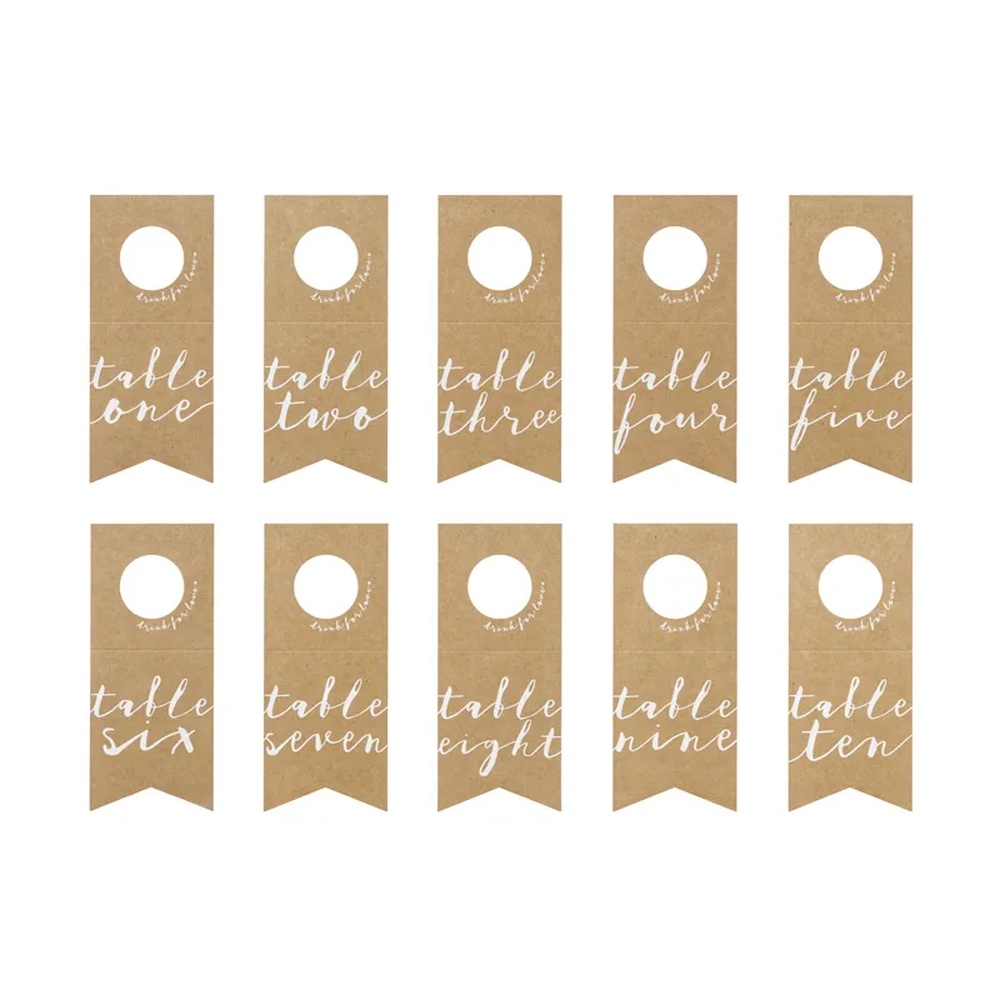 Kraft Bordnumre 1-10 - 10 stk (5 cm) | Bryllup Bordnumre / bordkort / holdere - Temashop