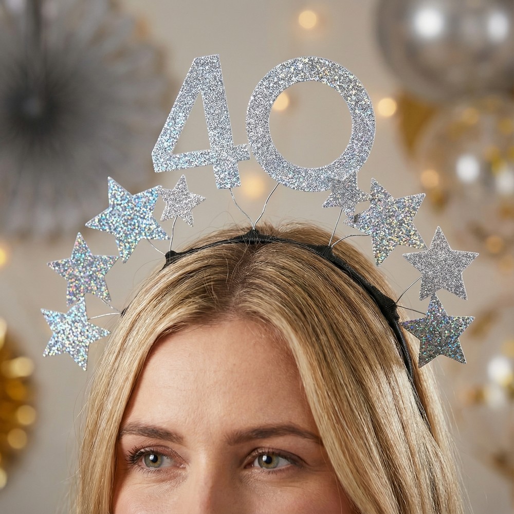 40-Års Stjerne Hårbøjle (22x21.5 cm) | 40 år Hårbøjle / Pandebånd / Hårbånd - Hovedtilbehør - Temashop