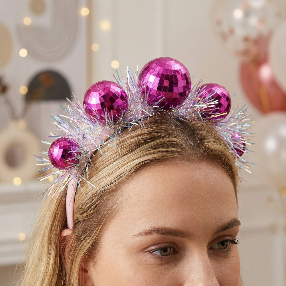 Diskokugle Hårbøjle Pink | 70'erne Disco Hårbøjle / Pandebånd / Hårbånd - Hovedtilbehør - Temashop