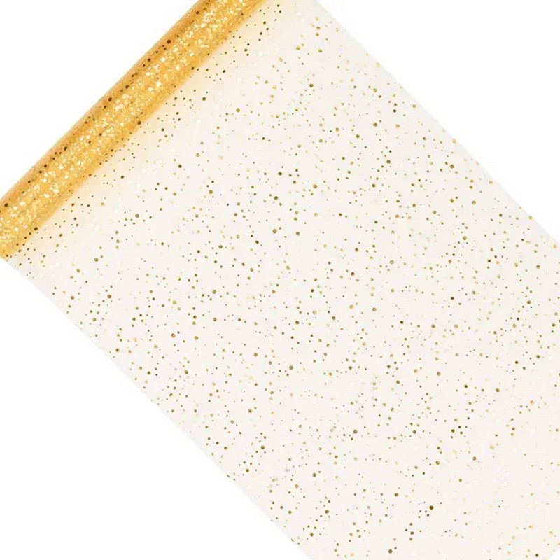 Organza Stofrulle Glitter Guld - 1 rulle (36 cm x 9 m) | Guld tema Stof / tekstil - Temashop