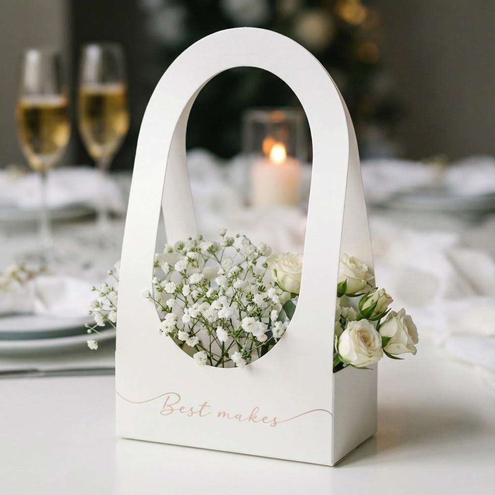 Best Wishes Bryllups Blomsteræske - 1 stk (21.6 x 11.7 x 38.5 cm) | Blomst Poser / Goodiebags - Temashop