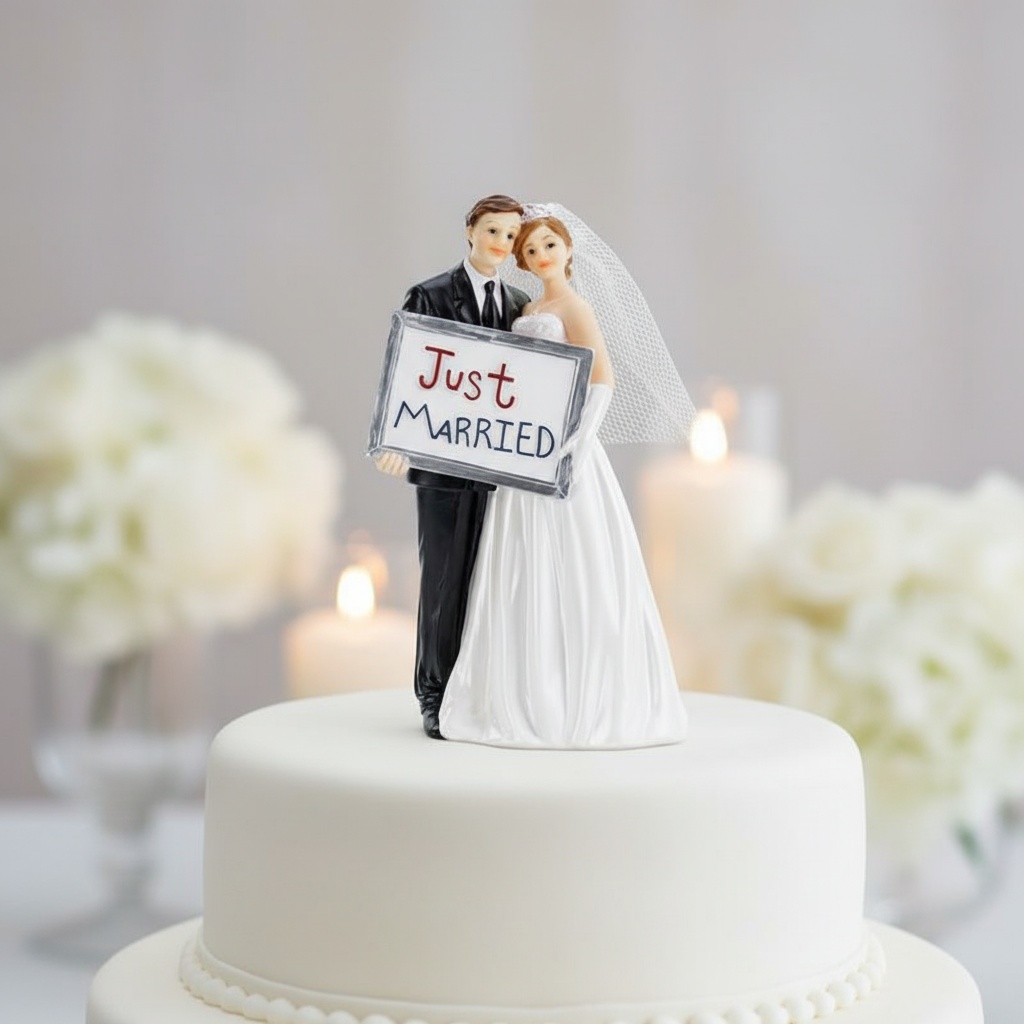 Just Married Bryllupsfigur - 1 stk (14,5 cm) | Bryllup Kagefigur / kagetopper - Temashop