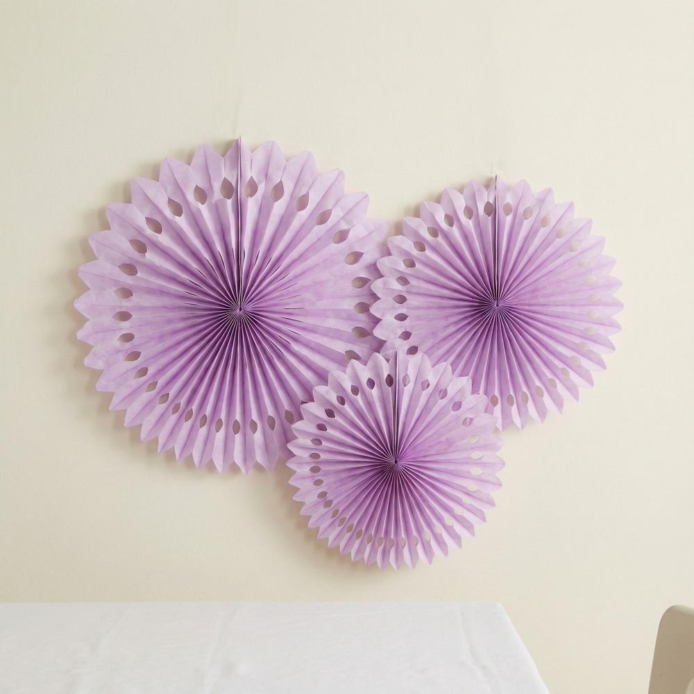 Rosetter Lilla - 3 stk (20, 25 & 30 cm) | Lilla tema Vifter / Rosetter - Temashop