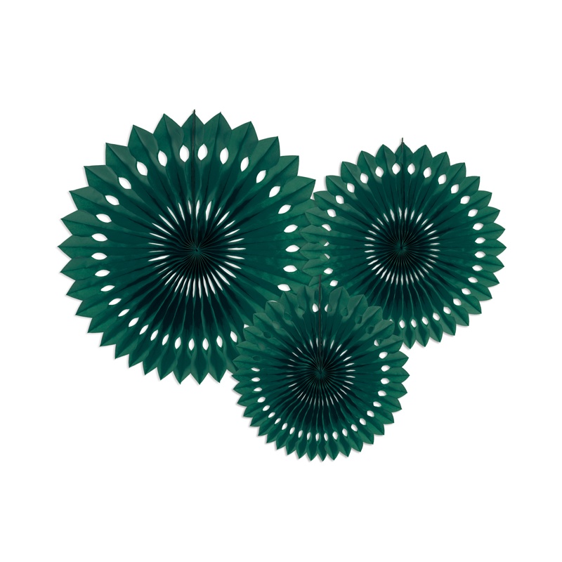 Rosetter Mørkegrøn - 3 stk (20 cm & 25 cm & 30 cm) | Grønt tema Vifter / Rosetter - Temashop