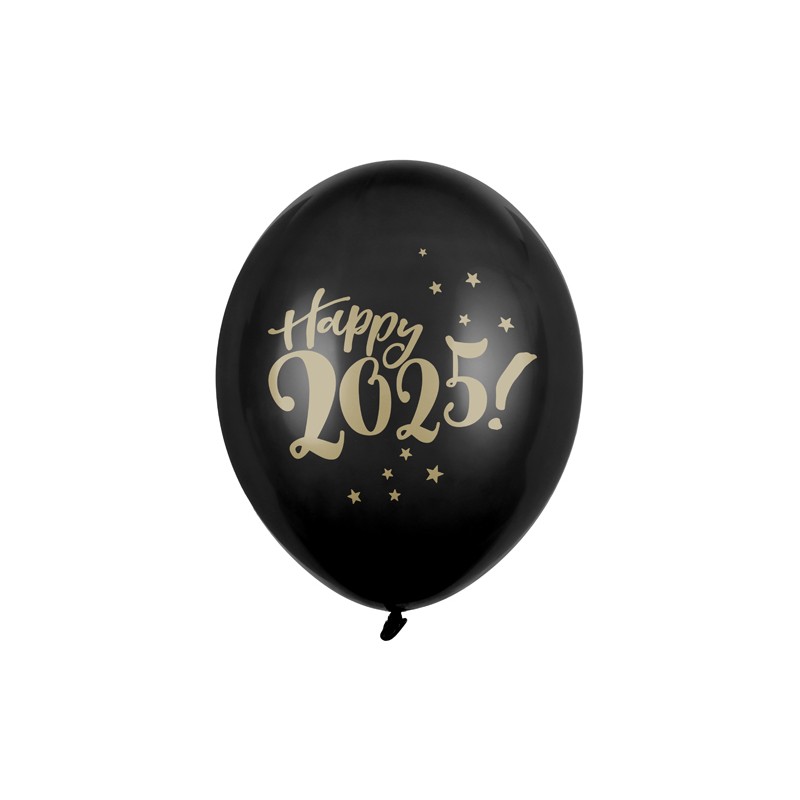 Happy 2025 Balloner Sort/Guld - 6 stk (30 cm) | Nytår Latexballoner - Temashop