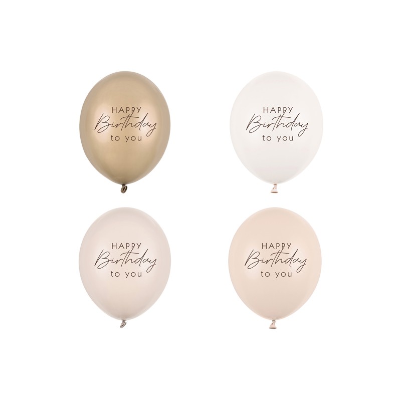 Happy Birthday To You Latexballoner Beige Mix - 50 stk (30 cm) | Fødselsdag Latexballoner - Temashop