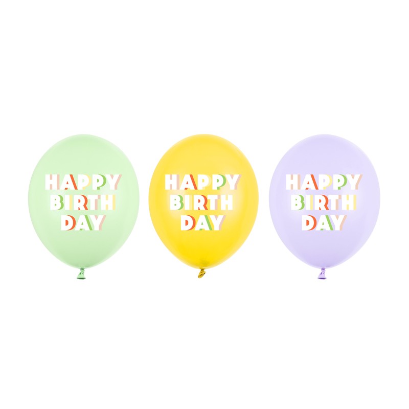 Happy Birthday Latexballoner Pastel - 50 stk (30 cm) | Fødselsdag Latexballoner - Temashop