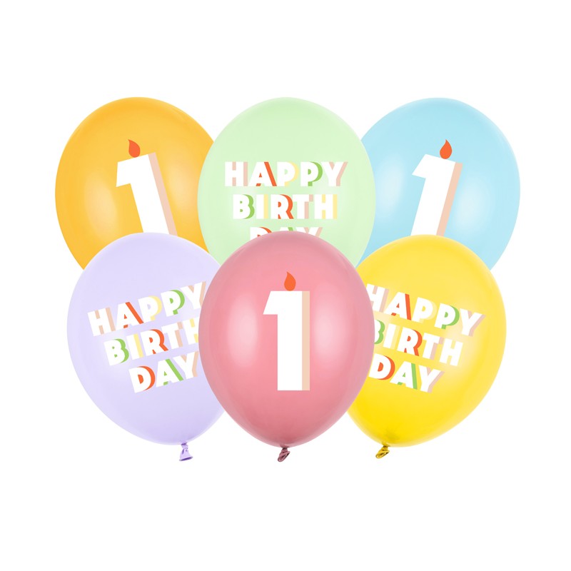1 Års Fødselsdag Latexballoner - 6 stk (30 cm) | 1 år Latexballoner - Temashop