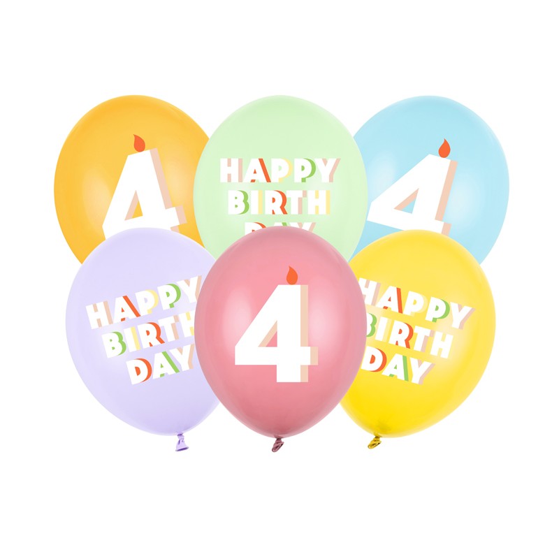 4 Års Fødselsdag Latexballoner - 6 stk (30 cm) | 4 år Latexballoner - Temashop