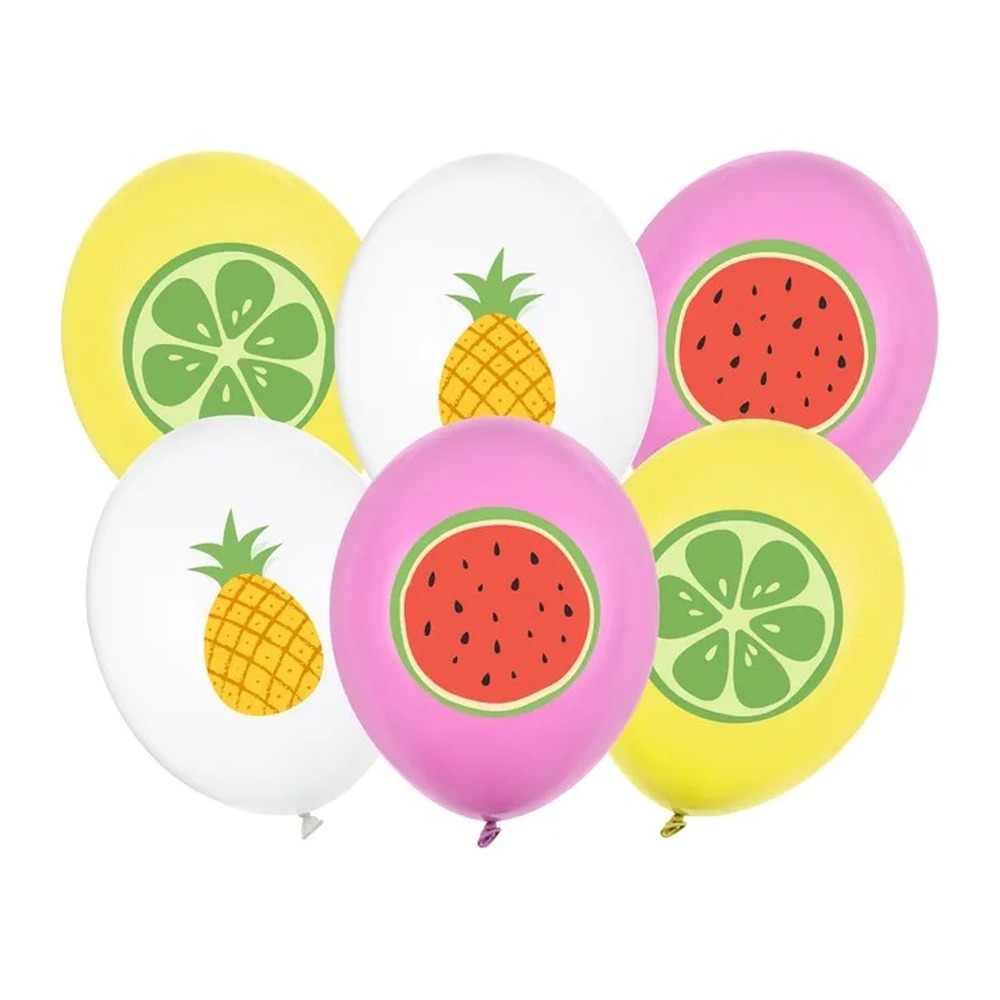 Frugtmix Latexballoner - 6 stk (Ø 30 cm) | Frugt Ballonprint - Temashop