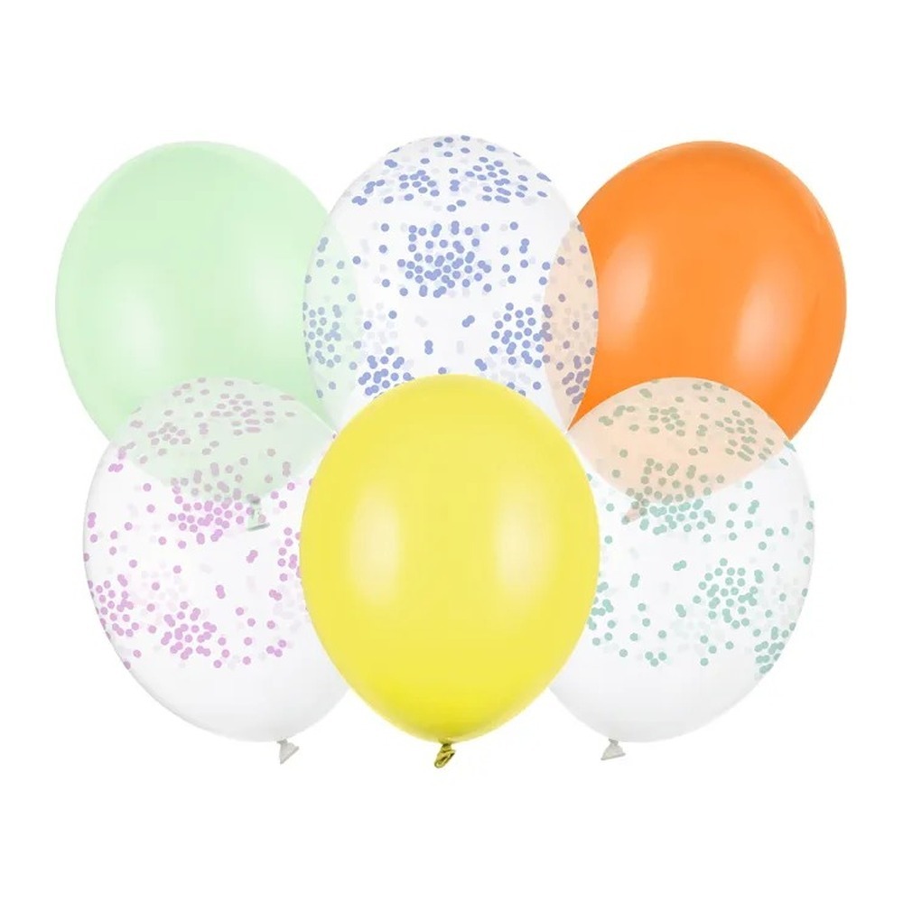 Confetti Latexballoner Mix - 6 stk (Ø 30 cm) | Konfetti tema Ballonprint - Temashop