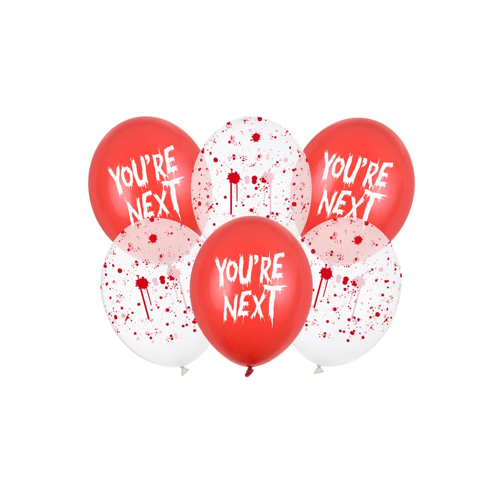 You're Next Ballon Mix - 6 stk (30 cm) | Blodstænk Ballonprint - Temashop