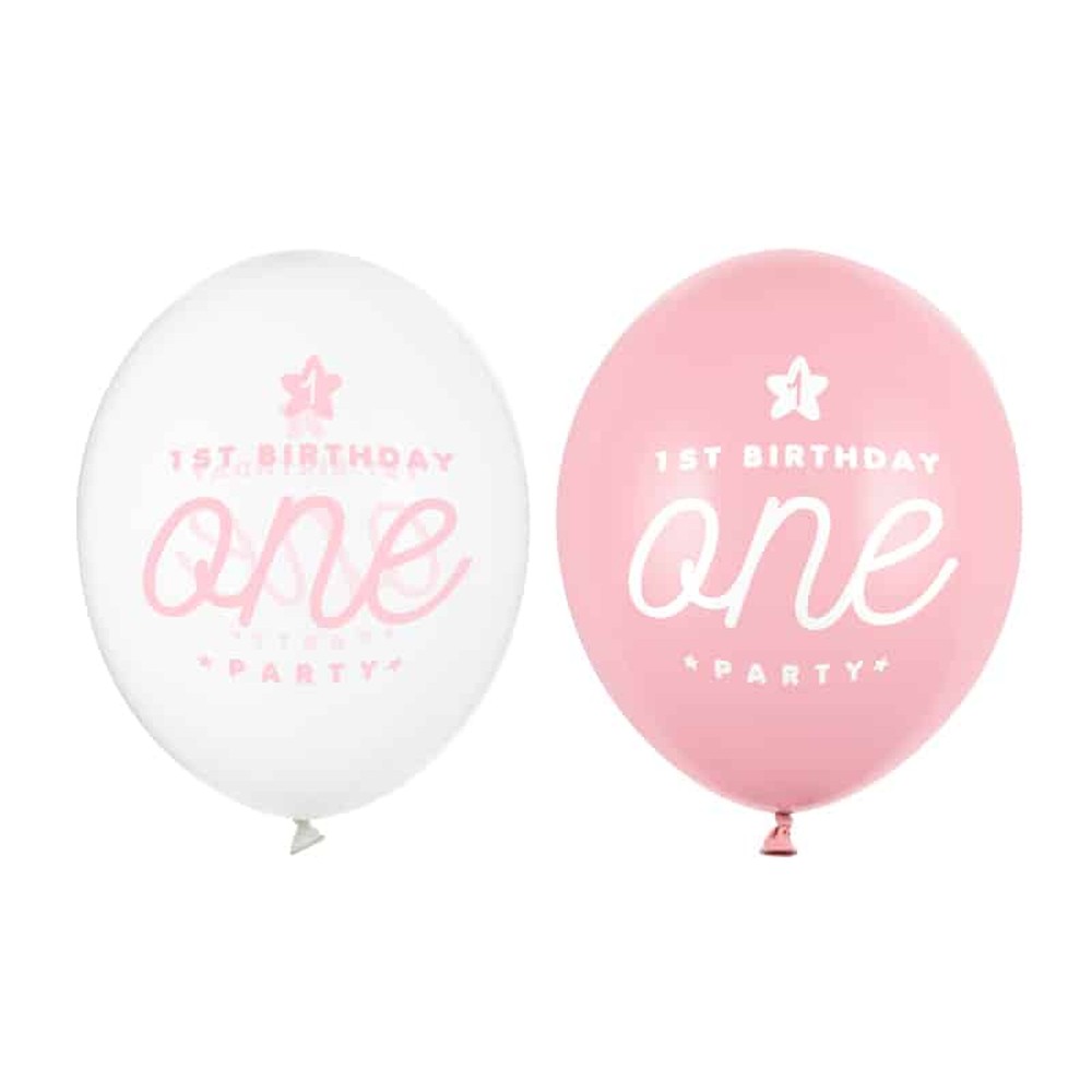1st Birthday Party Latexballoner Lyserød - 10 stk (30 cm) | Fødselsdag Latexballoner - Temashop