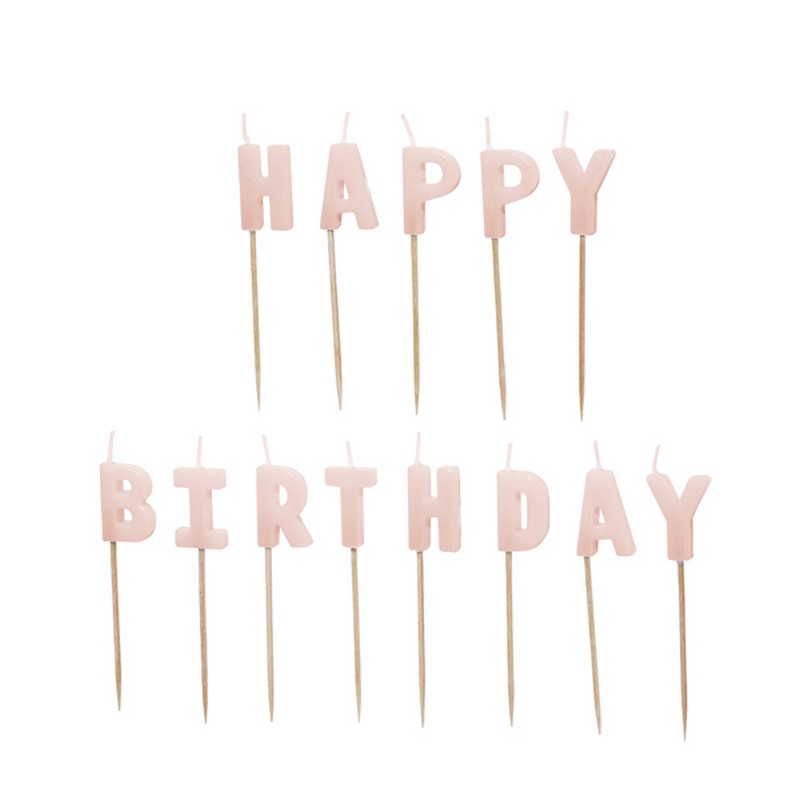 Happy Birthday Kagelys Lyserød - 13 stk (2.5 cm) | Fødselsdag Kagelys - Temashop