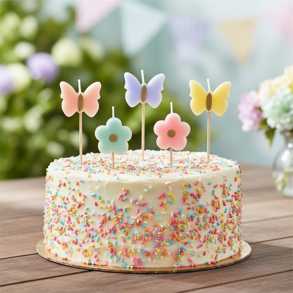 Kagelys Sommerfugle & Blomster - 5 stk (3,5 cm) | Sommerfugl Kagelys - Temashop