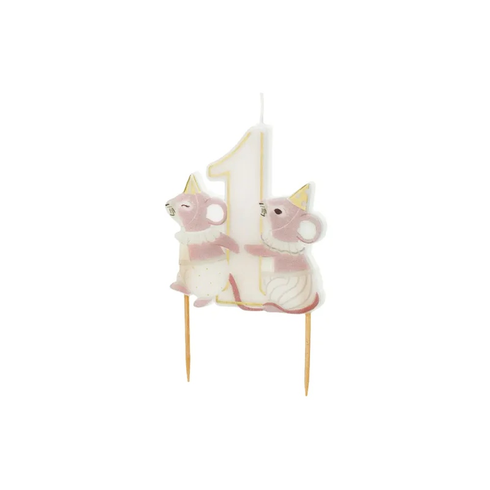 1 Års Mus Kagelys - 1 stk (7,5 cm) | 1 år Kagelys - Temashop