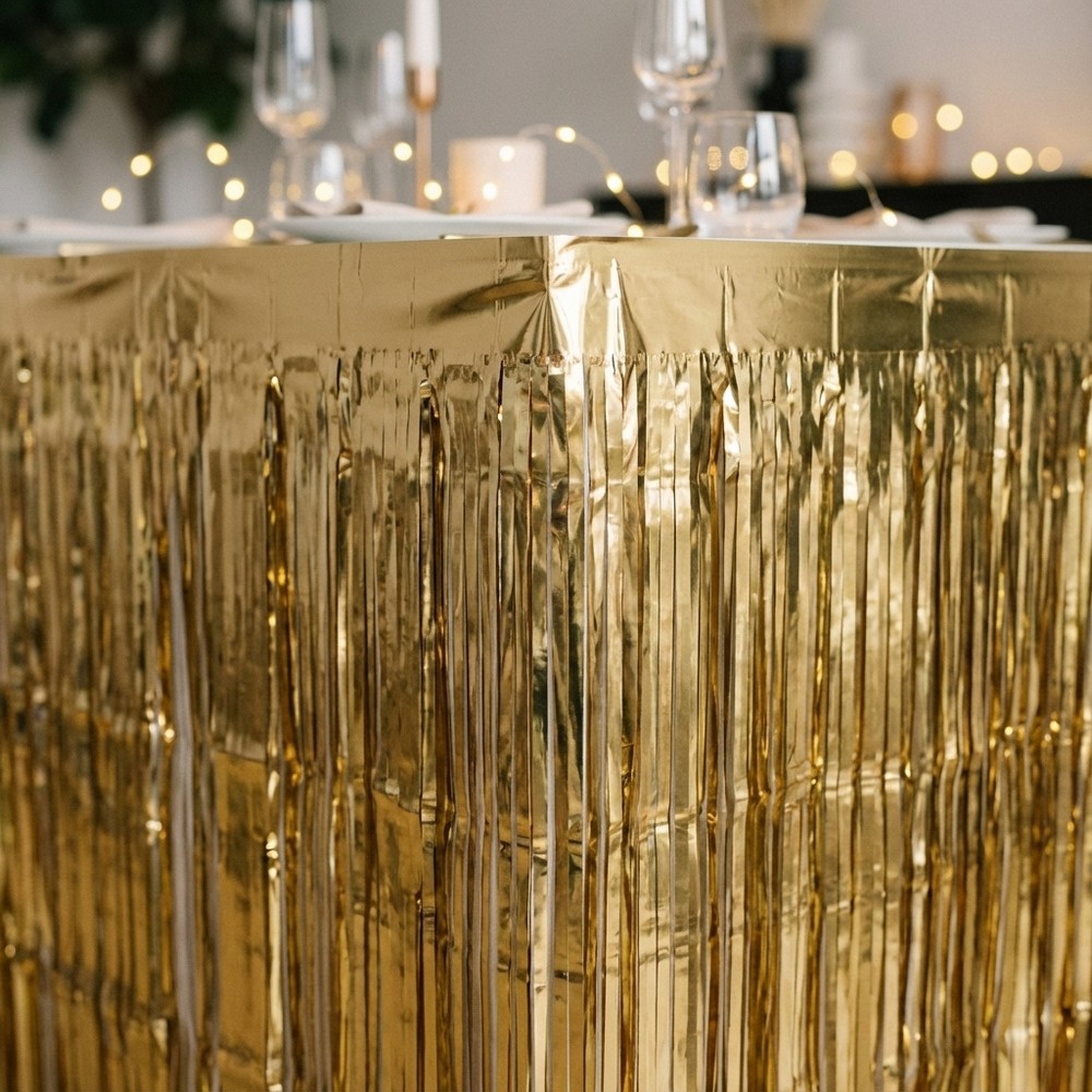 Frynse Bordskørt Luksus Guld - 1 stk (300 x 80 cm) | Guld tema Bordskørt - Temashop