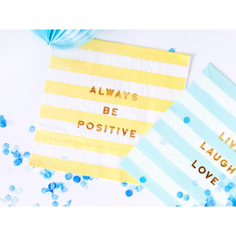Always Be Positive Servietter Gul/Hvid - 20 stk (33 x 33 cm) - Temashop