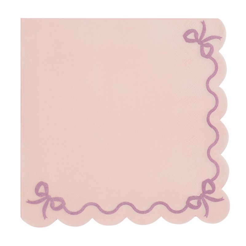 Sløjfe Servietter Lyserød - 12 stk (33 x 33 cm) | Lyserødt Tema Servietter - Temashop